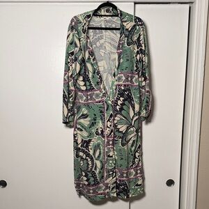 Butterfly Print Green Open-Front Women's Cardigan